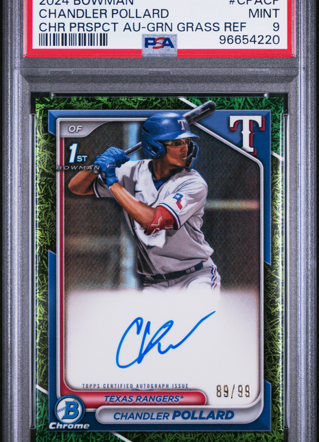 2024 Bowman Chrome Auto Chandler Pollard #CPACP Prspct Green Grass Ref /99 PSA 9