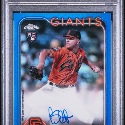 2024 Topps Chrome Rookie Kyle Harrison #RAKH Blue Refractor /150 PSA 9 Auto