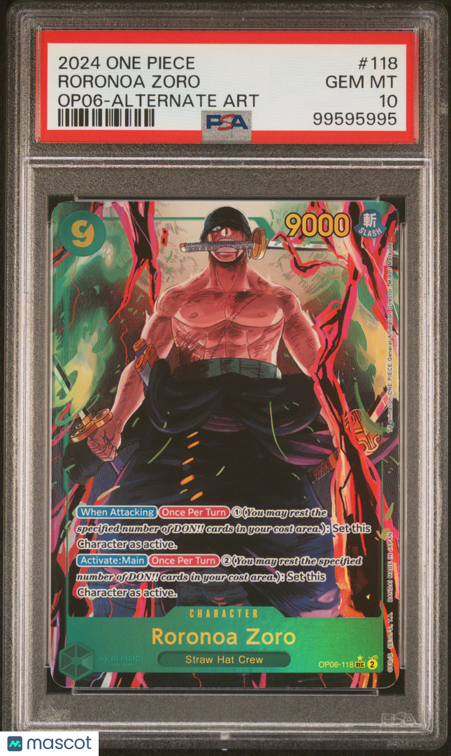 2024 One Piece Op06-Wings Of The Captain Roronoa Zoro Alternate Art PSA 10 #118