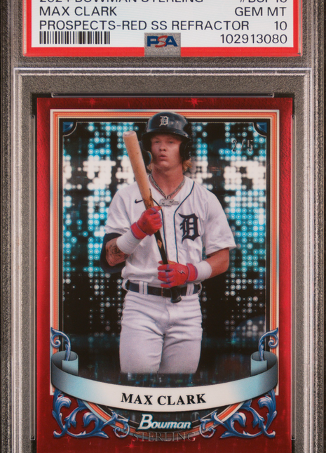 2024 Bowman Sterling Prospects Max Clark #BSP18 Red SS Refractor PSA 10