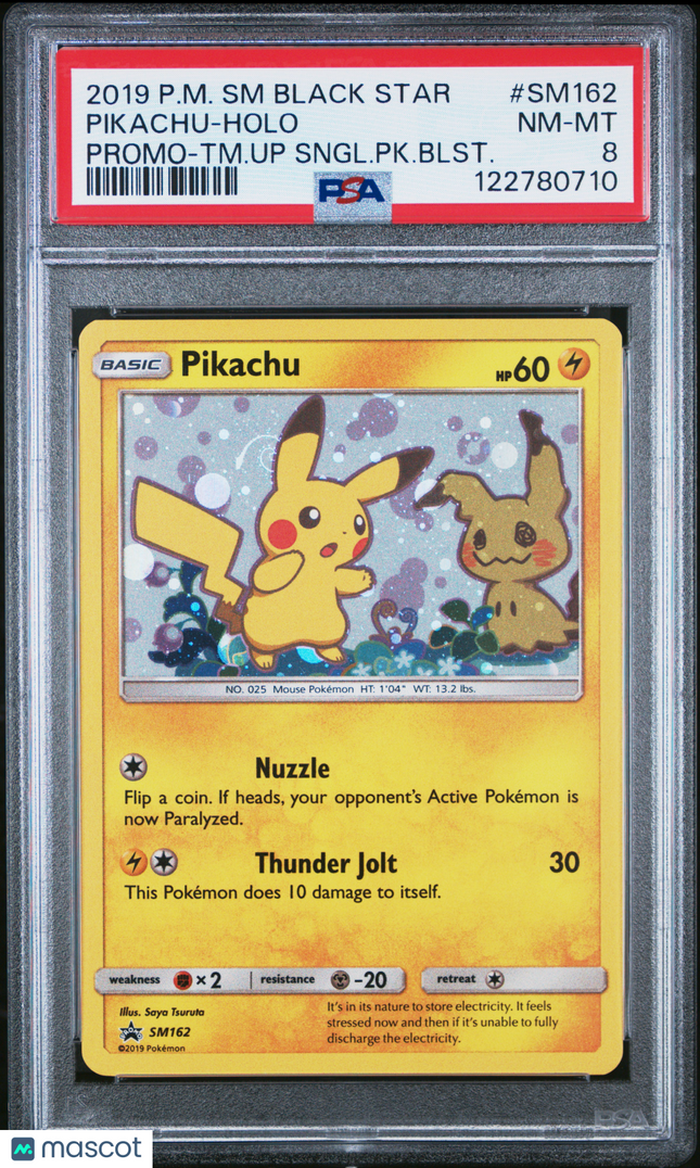2019 Pokemon SM Black Star Promo Pikachu Promo-TM.Up Sngl.PK.Blst. PSA 8 #SM162