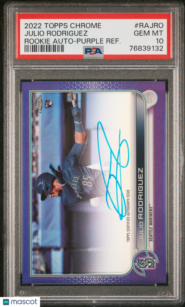 2022 Topps Chrome Julio Rodriguez #RAJRO Purple Refractor /250 PSA 10 Auto
