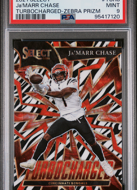 2021 Panini Select Turbocharged Ja'marr Chase #TUR8 Zebra Prizm PSA 9