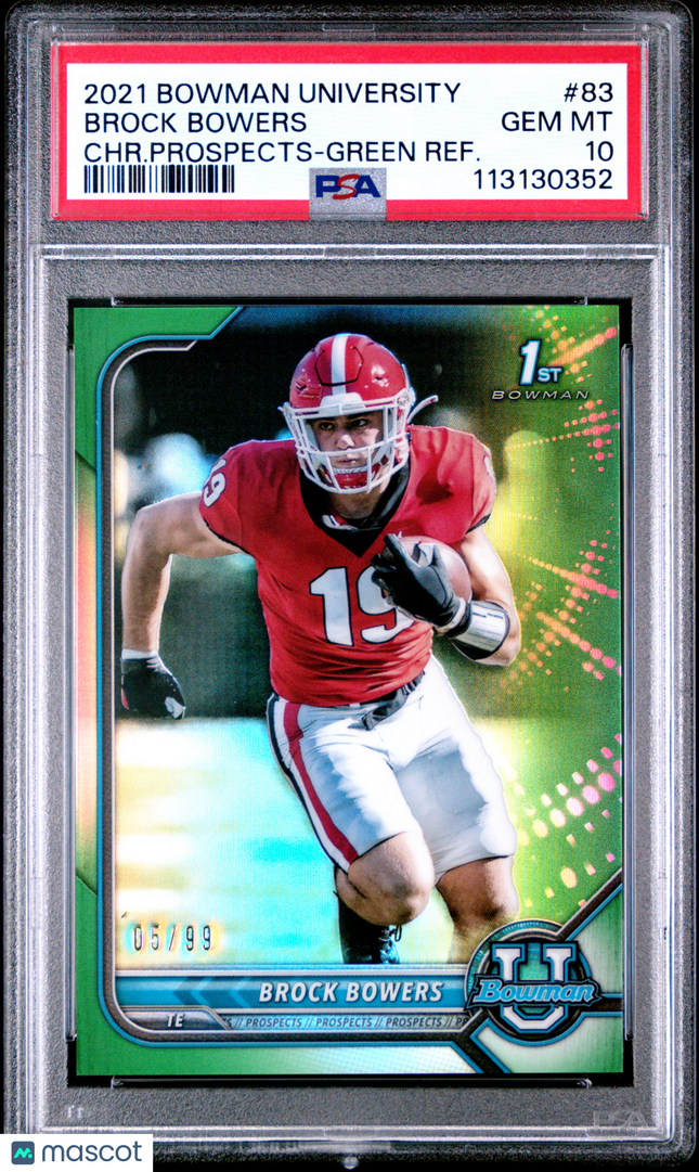 2021 Bowman University Chrome Brock Bowers #83 Green Refractor 05/99 PSA 10