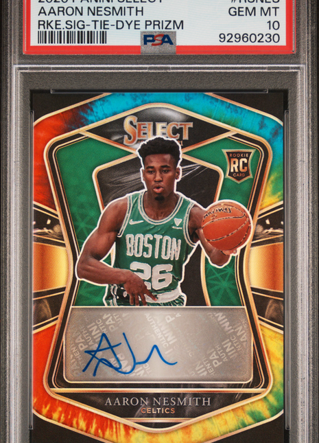 2020 Panini Select Rookie Auto Aaron Nesmith #RSNES RKE. SIG Tie Dye PSA 10