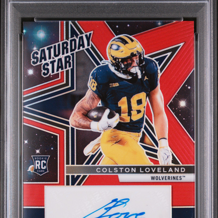 2025 Prizm Draft Saturday Star Colston Loveland #SSS-CLD Red Auto /100 PSA 10