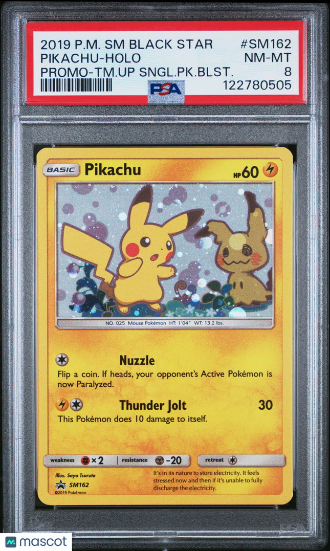 2019 Pokemon SM Black Star Promo Pikachu Promo-TM.Up Sngl.PK.Blst. PSA 8 #SM162