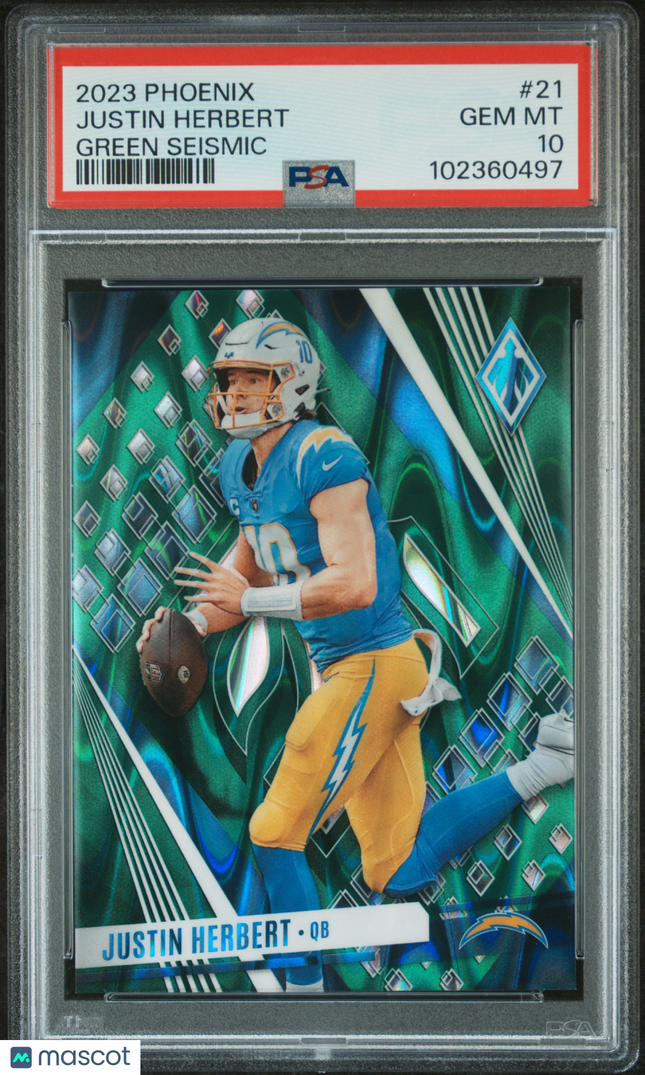 2023 Panini Phoenix Justin Herbert #21 Green Seismic PSA 10 /25