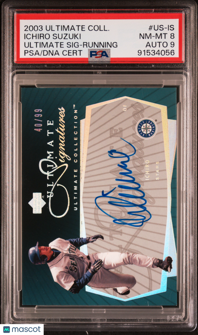 2003 Ultimate Collection Signatures Ichiro #US-IS Running /99 PSA 8 Auto 9