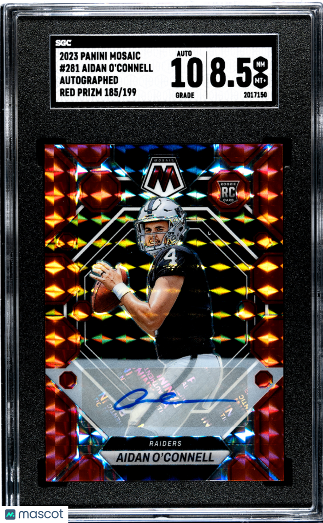 2023 Panini Mosaic Aidan O'connell #281 Auto Red Prizm /199 SGC 8.5 Auto 10