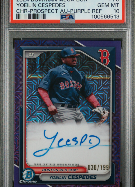 2024 Bowman Mega Box Chrome Mega Auto Yoeilin Cespedes #YC Purple /199 PSA 10