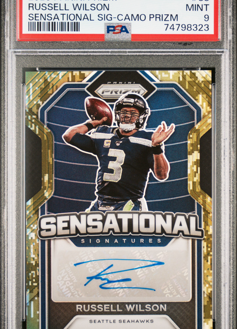 2020 Panini Prizm Sensational Signatures Russell Wilson #33 Camo PSA 9