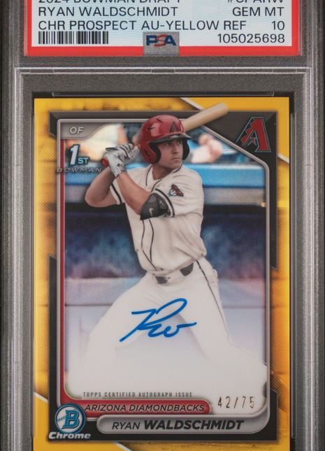 2024 Bowman Draft Chrome Auto Ryan Waldschmidt #CPARW Yellow Ref /75 PSA 10