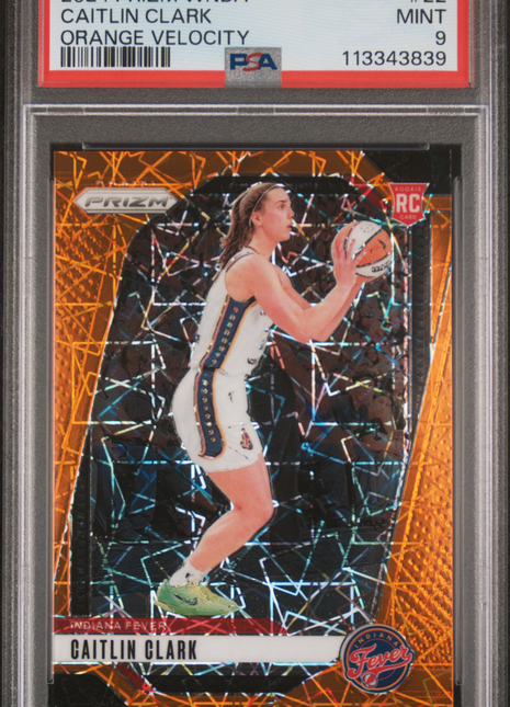 2024 Panini Prizm WNBA Caitlin Clark #22 Orange Velocity PSA 9