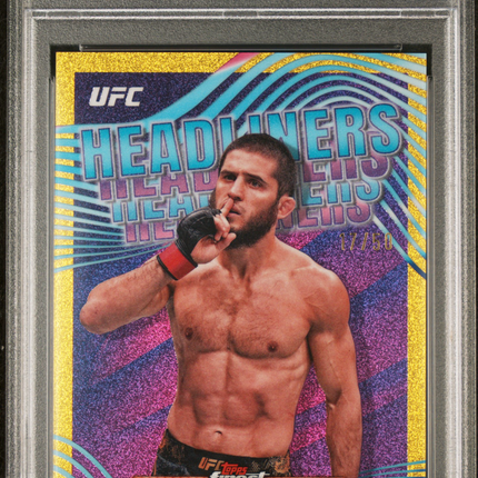 2024 Topps Finest UFC Headliners Islam Makhachev #HDL8 Yellow Glitter /50 PSA 9