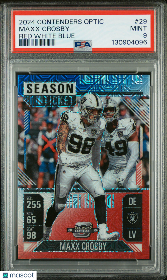 2024 Panini Contenders Optic Maxx Crosby #29 Red White Blue PSA 9