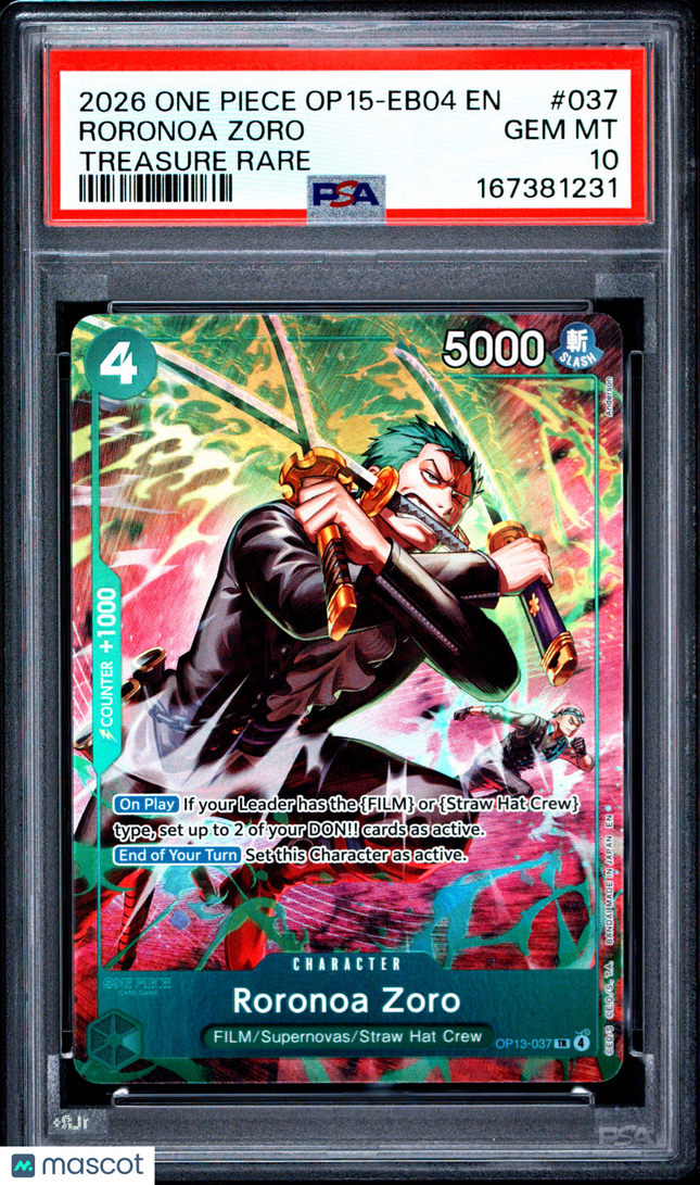 2026 One Piece Op15-Eb04-Adventure On Kami's Island Roronoa Zoro TR PSA 10 #037