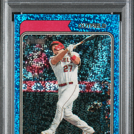 2023 Topps Heritage Mike Trout #5 Chrome Blue Sparkle Ref PSA 10
