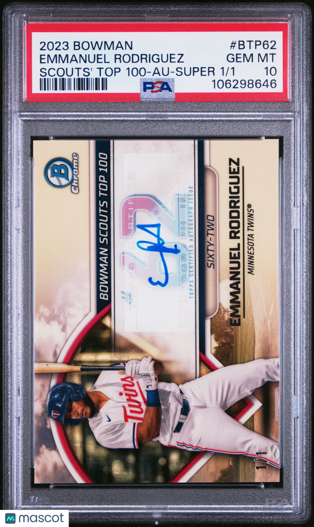 2023 Bowman Scouts' Top 100 Emmanuel Rodriguez #BTP62 Auto Super 1/1 PSA 10