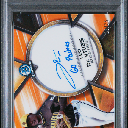2025 Bowman Chrome Prime Chrome Leo De Vries #PCS-LD Orange Refractor /25 PSA 10