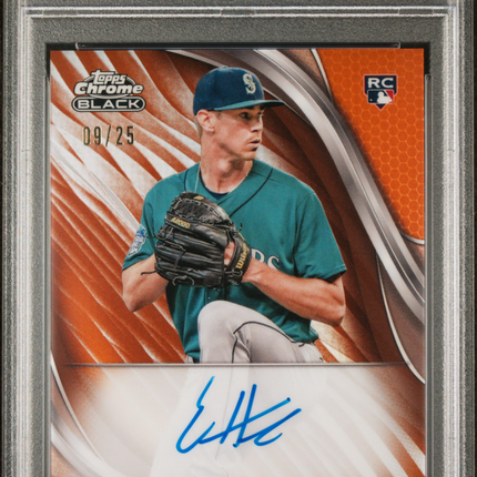 2024 Topps Chrome Black Emerson Hancock #EH Orange Refractor 09/25 PSA 9 Auto