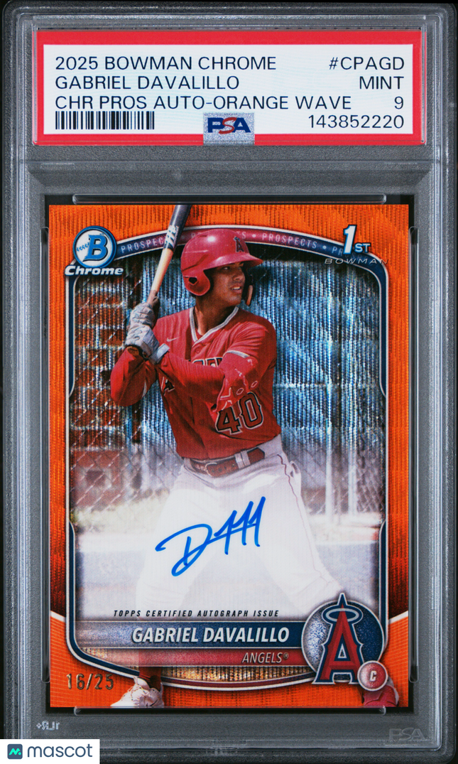 2025 Bowman Chrome Auto Gabriel Davalillo #CPAGD Orange Wave 16/25 PSA 9