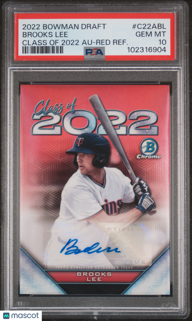 2022 Bowman Draft Class Of 2022 Brooks Lee #C22ABL Red Refractor PSA 10 Auto /5