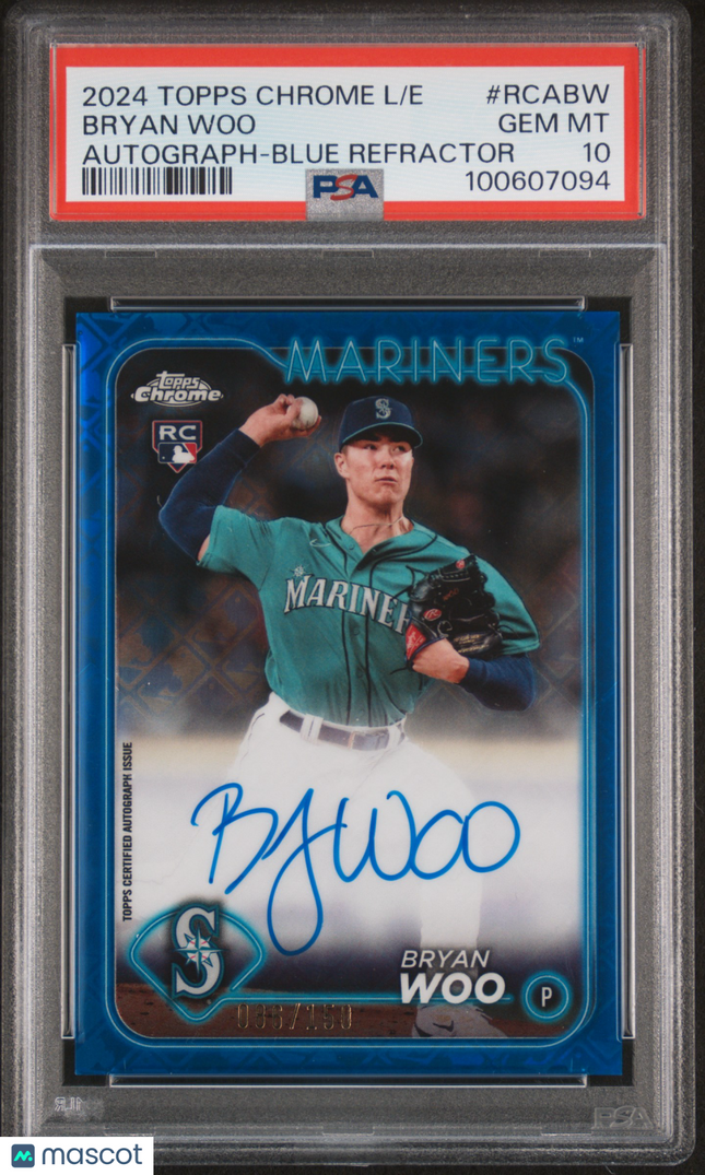 2024 Topps Chrome Logofractor Bryan Woo #RCABW Blue 086/150 PSA 10 Auto