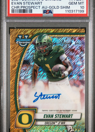 2024 Bowman University Chrome Auto Evan Stewart #PAEST Gold Shimmer PSA 10