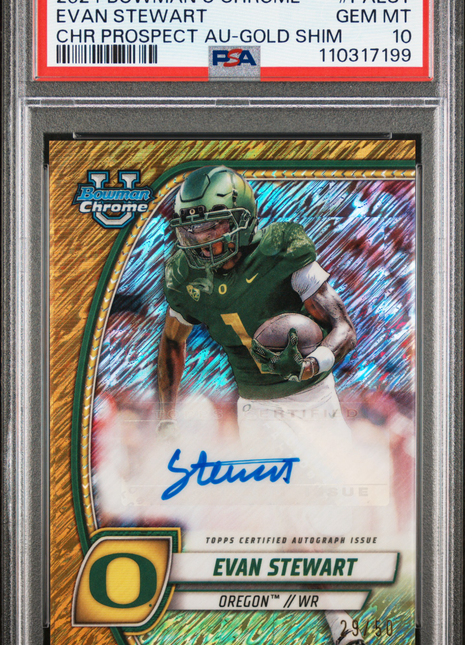 2024 Bowman University Chrome Auto Evan Stewart #PAEST Gold Shimmer PSA 10