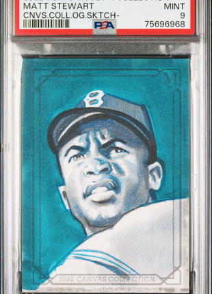 2022 Topps Museum Canvas Collection Sketch Jackie Robinson Matt Stewart PSA 9