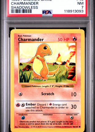1999 Pokemon Game Charmander Shadowless PSA 7 #46