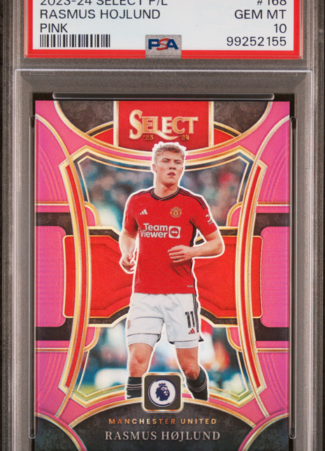 2023-24 Panini Select Premier League Rasmus Hojlund #168 Pink PSA 10