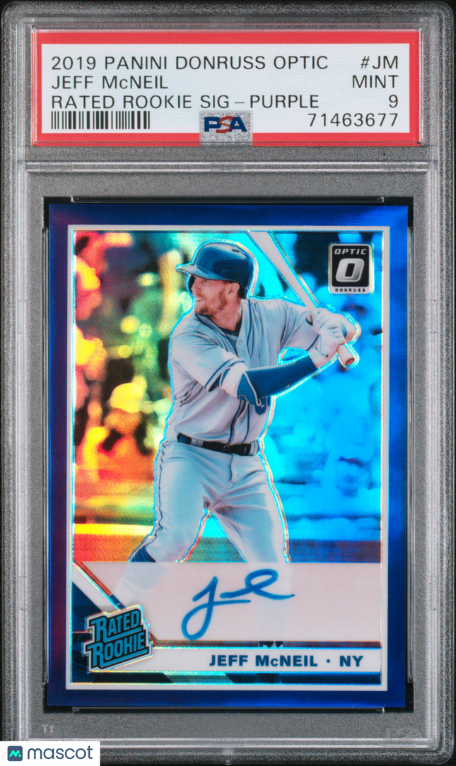 2019 Panini Donruss Optic Rated Rookie Jeff Mcneil #JM Purple PSA 9 Auto /125