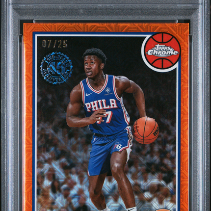 2025 Topps Silver Pack 1980-81 Topps Chrome VJ Edgecombe #TC-CE Orange /25 PSA 9