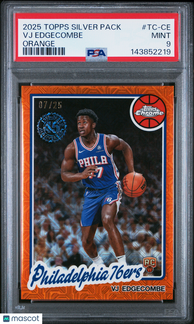 2025 Topps Silver Pack 1980-81 Topps Chrome VJ Edgecombe #TC-CE Orange /25 PSA 9