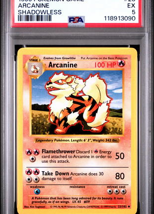 1999 Pokemon Game Arcanine Shadowless PSA 5 #23