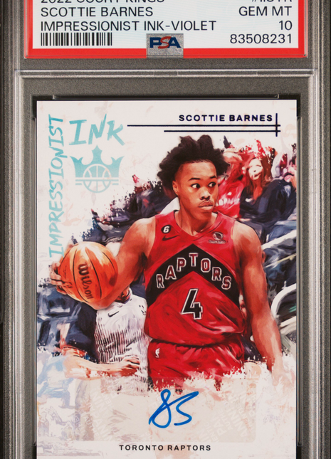 2022 Panini Court Kings Impressionist Ink Scottie Barnes #IISTR Violet PSA 10