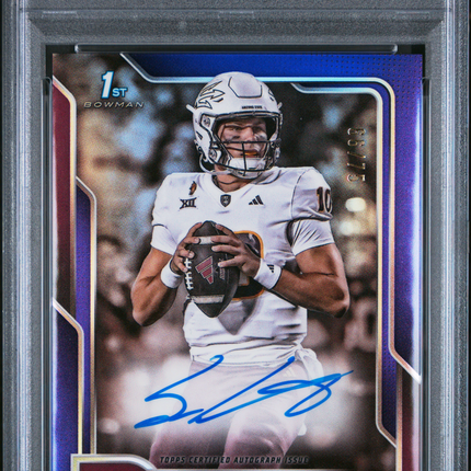 2025 Bowman University Chrome Sam Leavitt #SL Purple Refractor /75 PSA 9 Auto