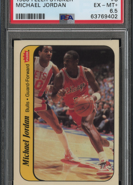 1986 Fleer Sticker Michael Jordan #8 PSA 6.5