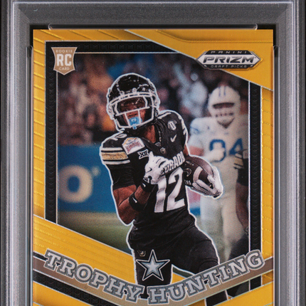 2025 Panini Prizm Draft Picks Trophy Hunting Travis Hunter #20 Gold /10 PSA 10