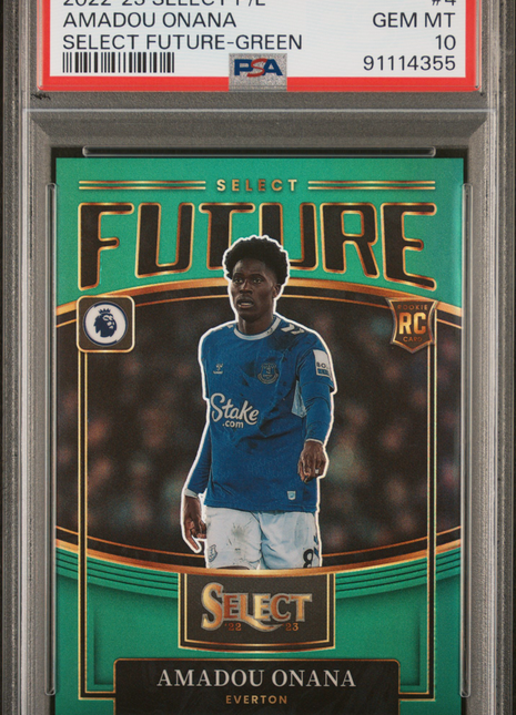 2022-23 Panini Select Select Future Amadou Onana #4 PSA 10 Green Rc /5