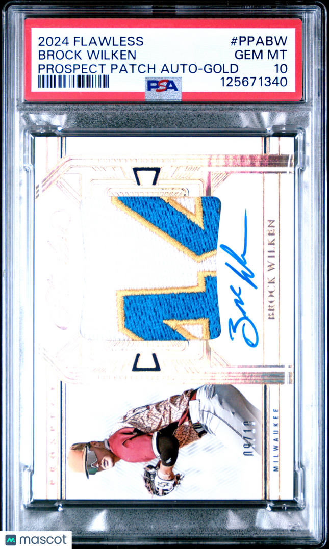 2024 Panini Flawless Patch Auto Brock Wilken #PPABW Gold PSA 10 /10