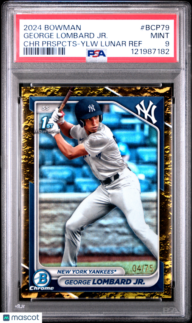 2024 Bowman Chrome George Lombard JR. #BCP79 Yellow Lunar Ref 04/75 PSA 9