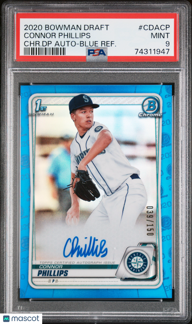 2020 Bowman Draft Chrome Auto Connor Phillips #CDACP Blue Refractor PSA 9 /150