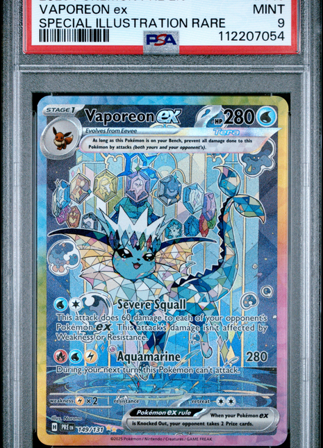 2025 Pokemon Prismatic Evolutions Vaporeon EX Special Illustration PSA 9 #149