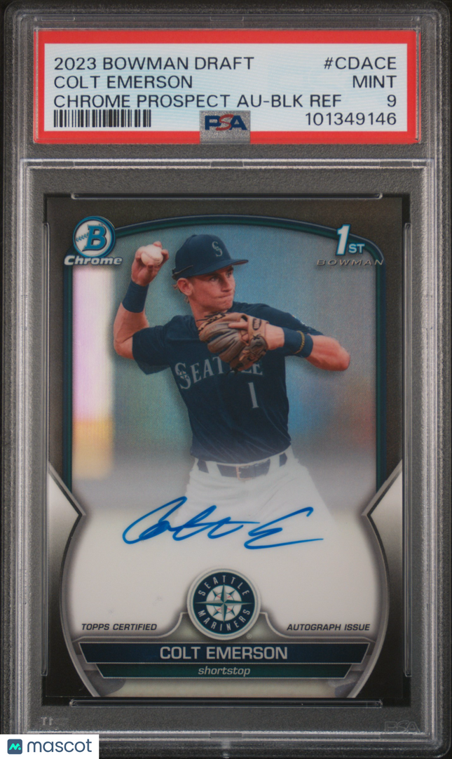 2023 Bowman Draft Chrome Colt Emerson #CDACE Black Refractor /75 PSA 9 Auto
