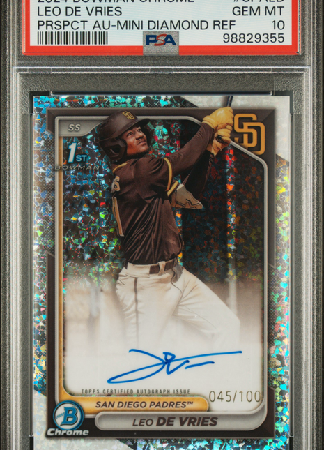2024 Bowman Chrome Auto Leo De Vries #CPALD Mini Diamond Ref /100 PSA 10