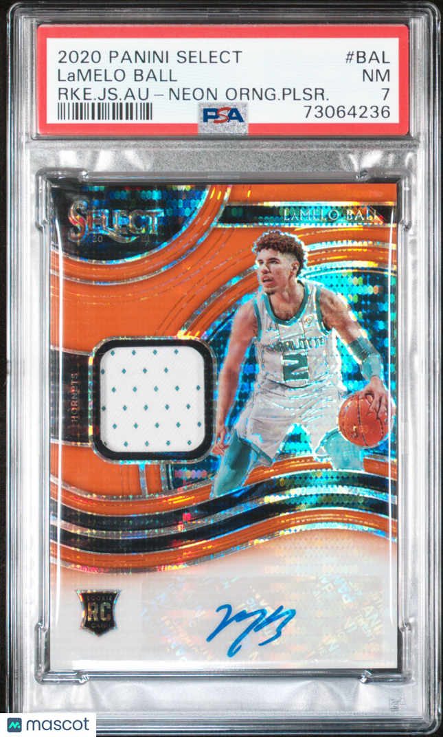 2020 Panini Select Rookie Jersey Auto Lamelo Ball #BAL Neon Orange /20 PSA 7