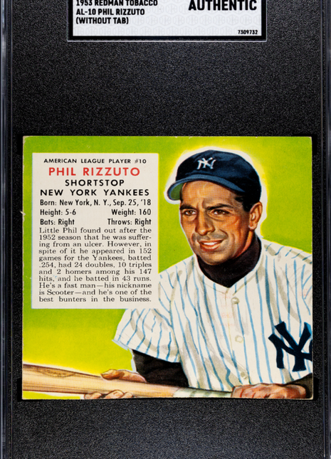 1953 Redman Tobacco Phil Rizzuto #AL-10 (Without Tab) SGC A